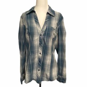 GUESS Plaid Button Down Shirt V-Neck Size XL